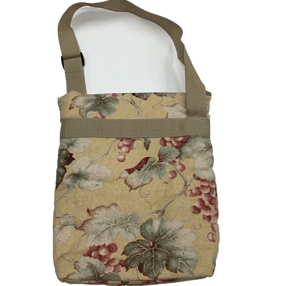 Cool Tote Adjustable Insulated Floral Bag Beige & Red Fabric Made In USA - Picture 2 of 11